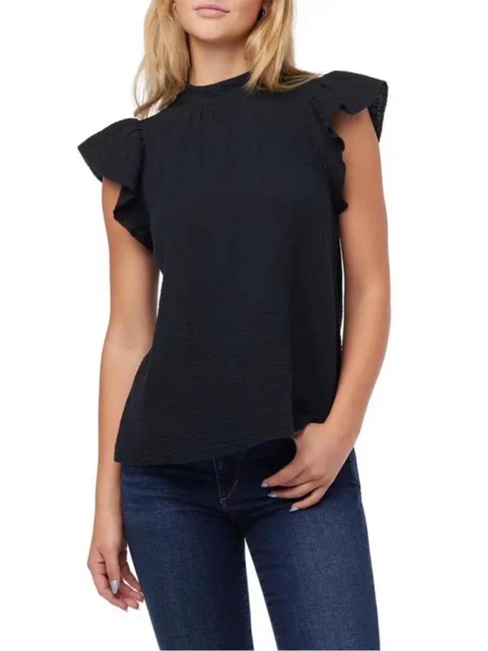 Joe’s Jeans Black Cotton Gauze Flutter Sleeve Top Size L